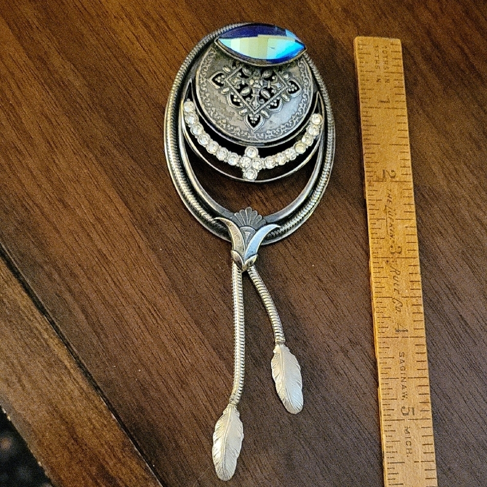 Ermani Bulatti Silver and Blue Vintage Brooch with Feather Details